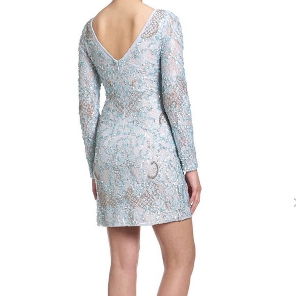 Aidan Mattox Dresses & Skirts - Aidan Mattox Pale Blue Embellished Long-Sleeve Mini Dress